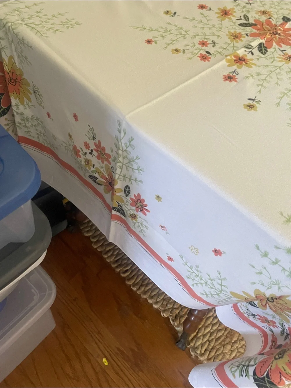 Floral design  Tablecloth in Cream with Orange & Green Accents mid century